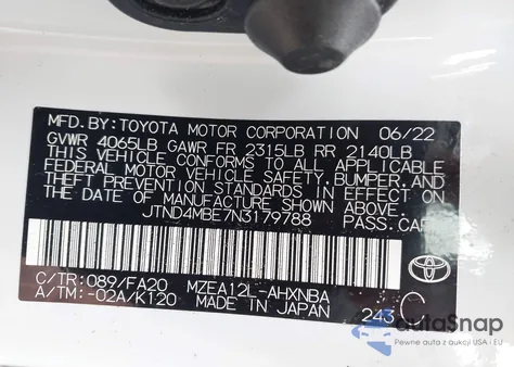 2022 Toyota Corolla Se z USA, uszkodzony, nr VIN JTND4MBE7N3179788